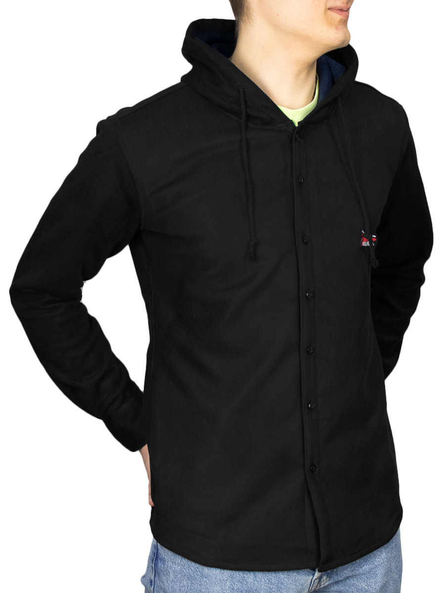 Рубашка RockMerch с капюшоном утепленная черная с черепом - фото 1 - rockbunker.ru