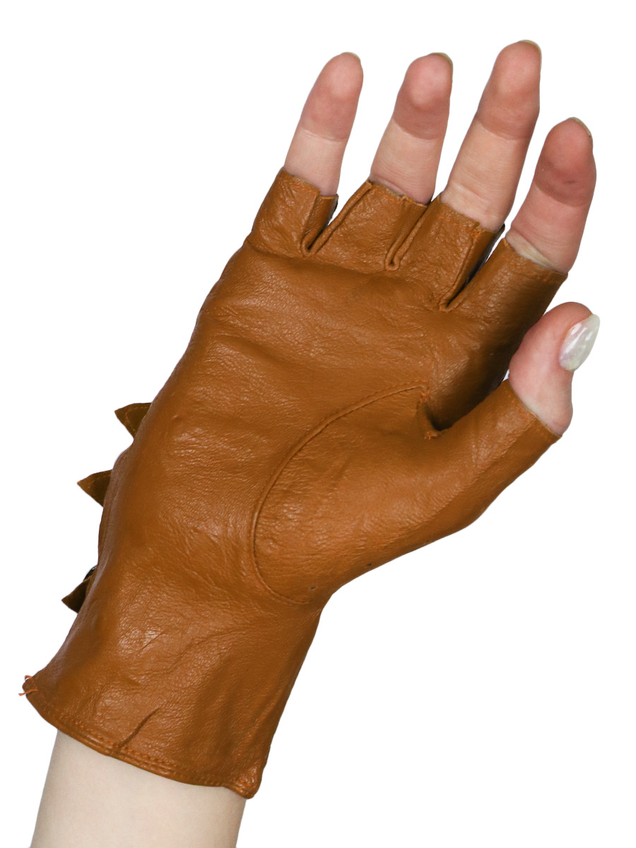 Перчатки кожаные без пальцев женские на ремешках коричневые - фото 2 - rockbunker.ru