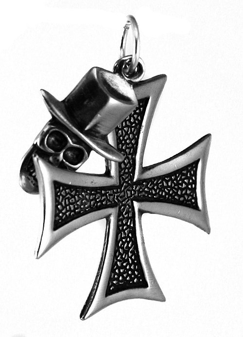 Кулон Мальтийский крест с черепом в шляпе - фото 2 - rockbunker.ru