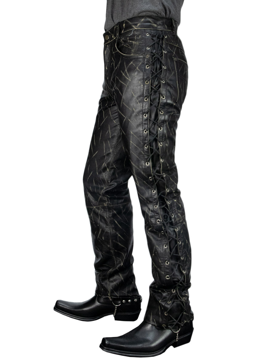 Штаны кожаные мужские First M-8030 GUSD со шнуровкой - фото 3 - rockbunker.ru