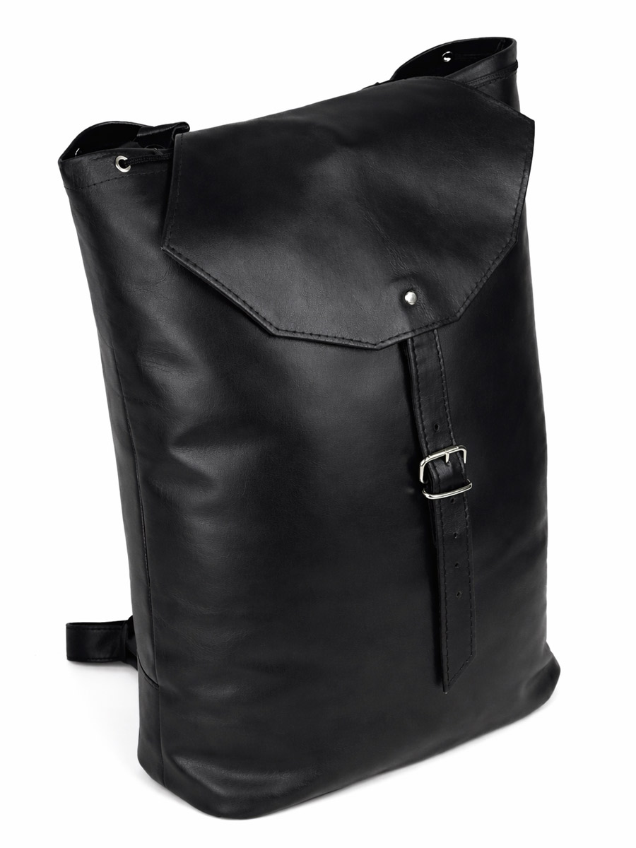 Торба кожаная с клапаном черная - фото 1 - rockbunker.ru