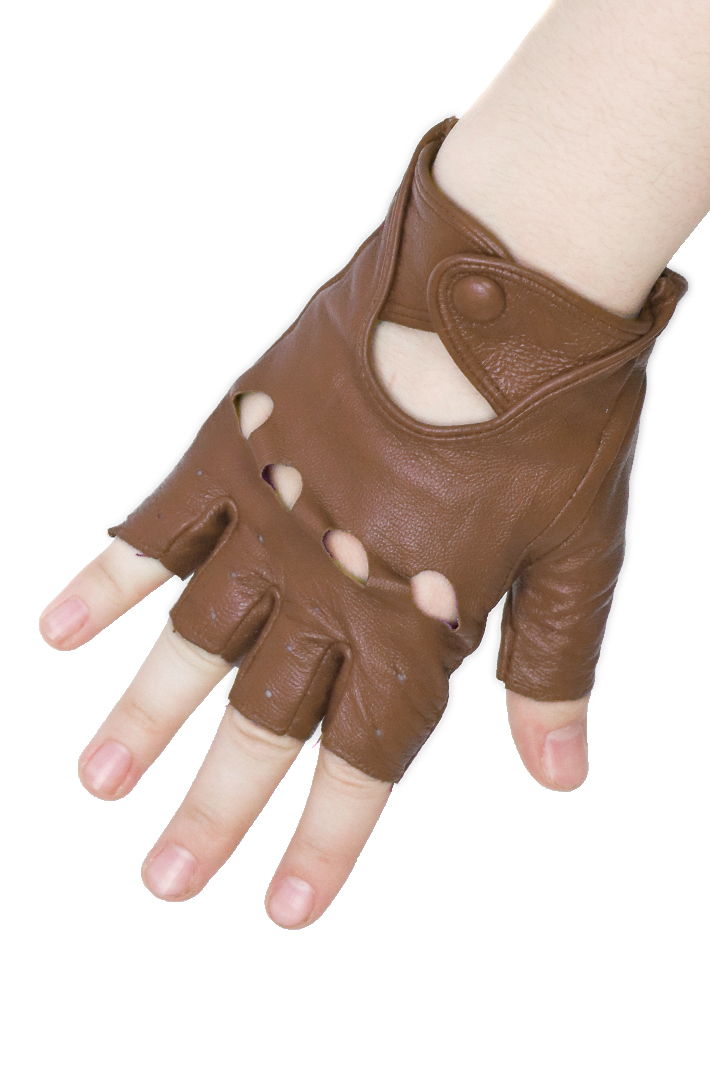 Перчатки кожаные женские без пальцев светло-коричневые - фото 1 - rockbunker.ru