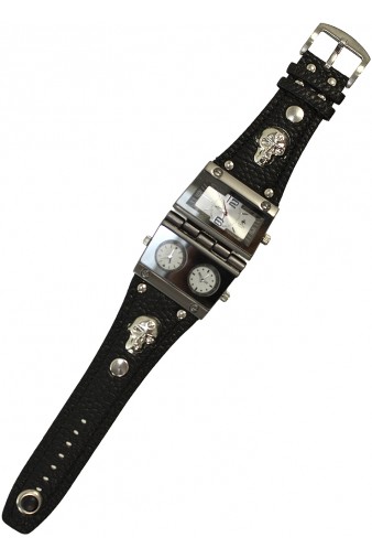 Часы наручные Swiss с чёрным кожаным браслетом  - фото 4 - rockbunker.ru