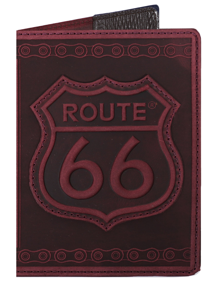 Обложка на паспорт Route 66 малиновая - фото 1 - rockbunker.ru