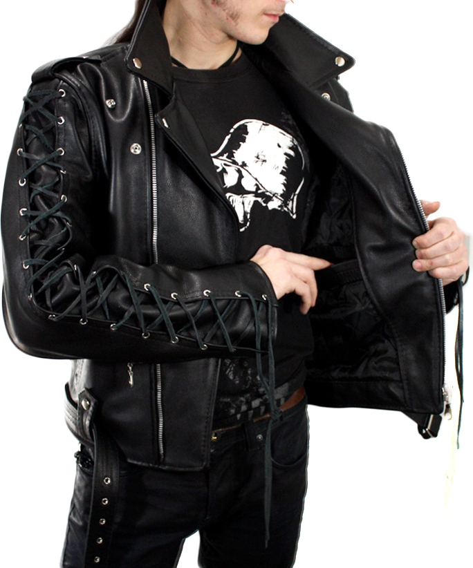 Косуха кожаная мужская RockBunker со шнуровкой на рукавах - фото 3 - rockbunker.ru