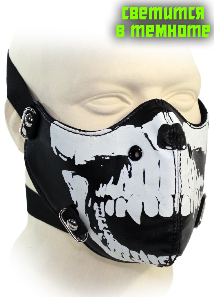 Rave маска Череп с клыками светится в темноте - фото 2 - rockbunker.ru