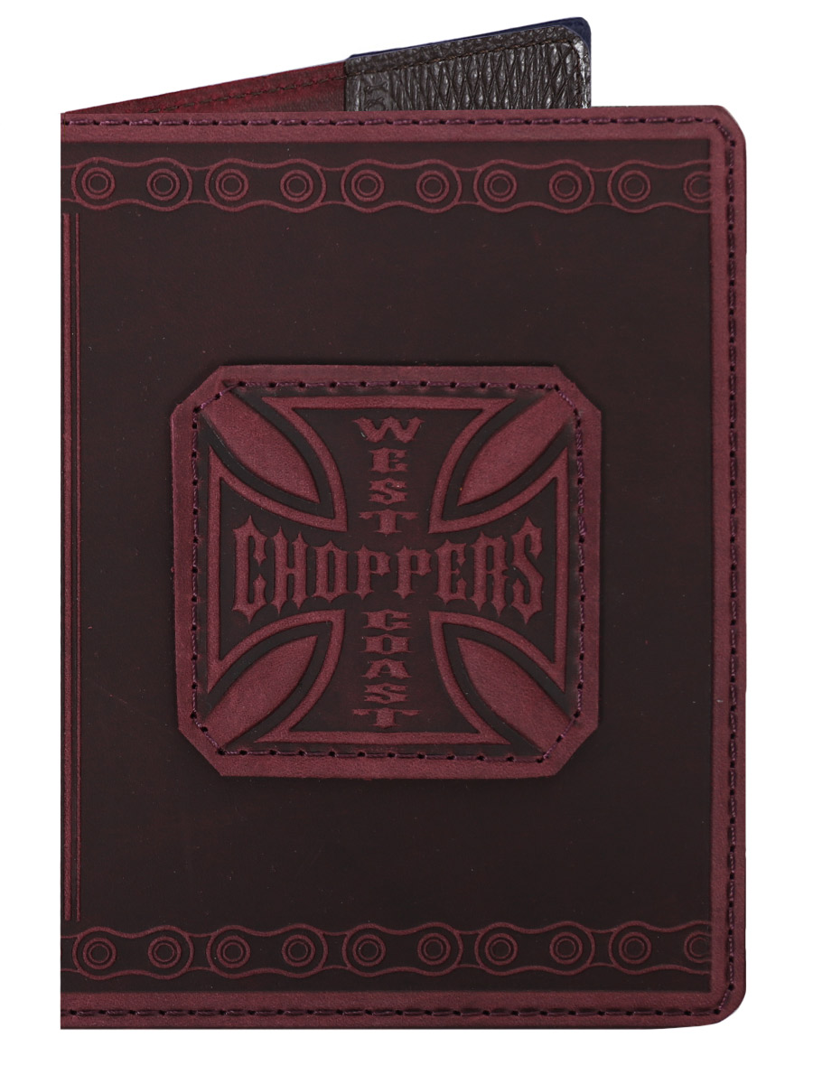 Обложка на паспорт West coast choppers малиновая - фото 1 - rockbunker.ru