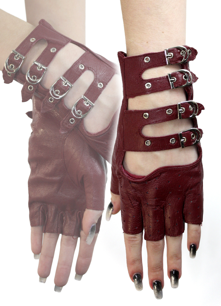 Перчатки кожаные без пальцев женские на ремешках - фото 15 - rockbunker.ru