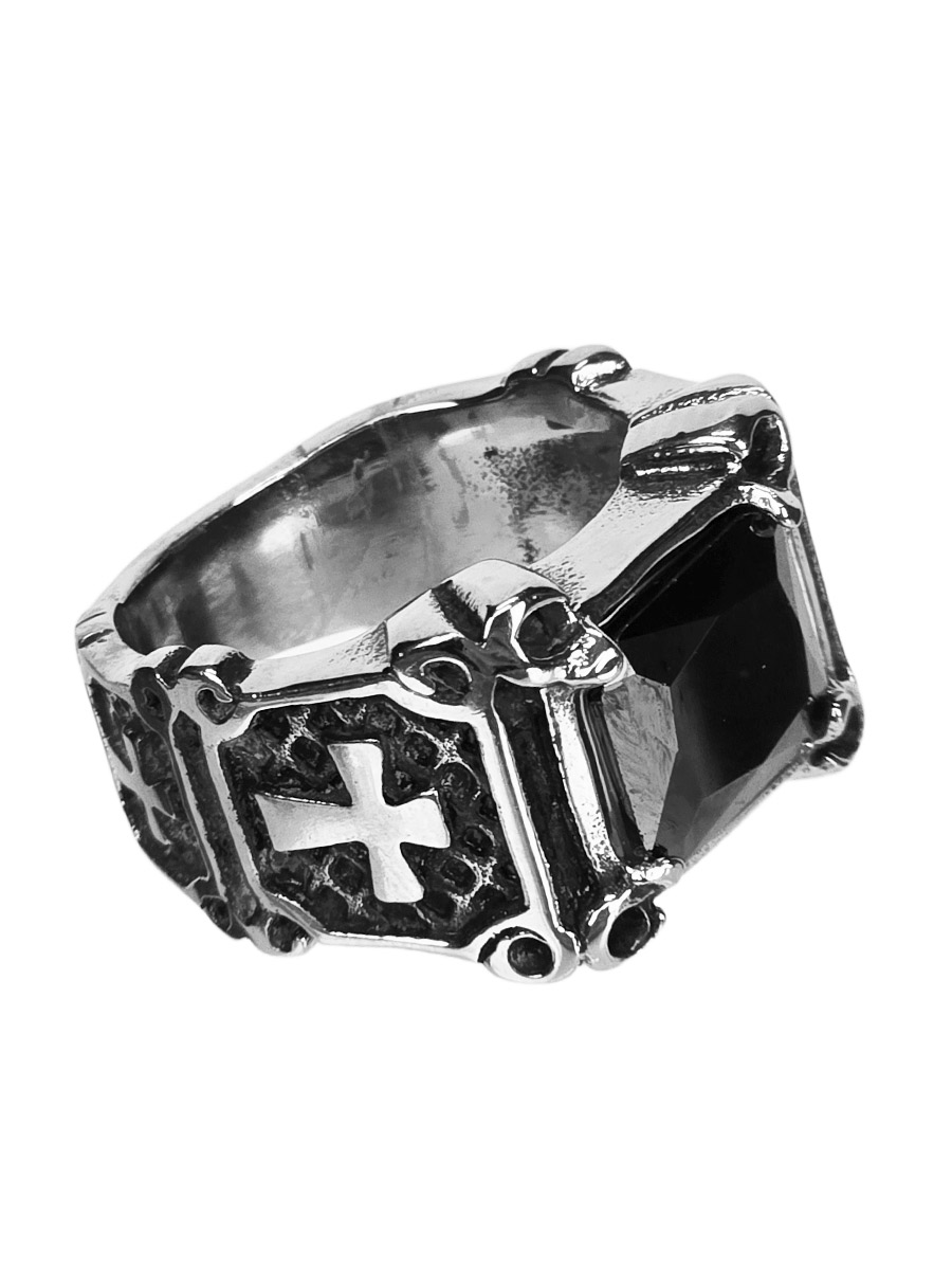 Кольцо Черный Опал с Крестами - фото 1 - rockbunker.ru