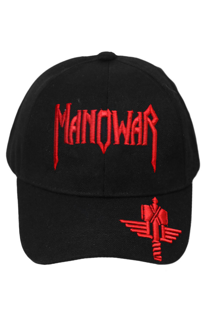 Бейсболка Manowar с 3D вышивкой красная - фото 2 - rockbunker.ru