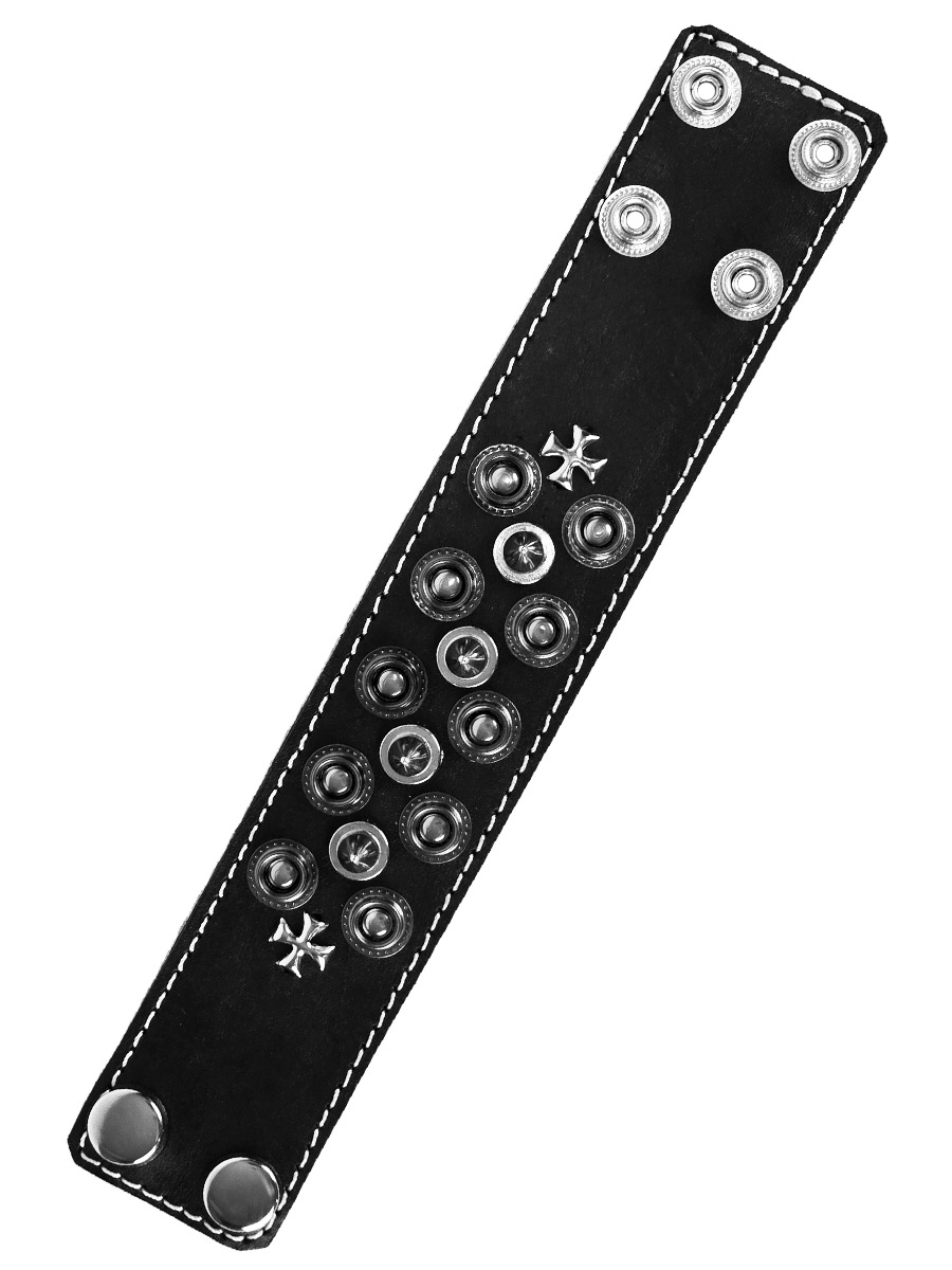 Браслет кожаный Rebel State клепки шипы кресты - фото 2 - rockbunker.ru