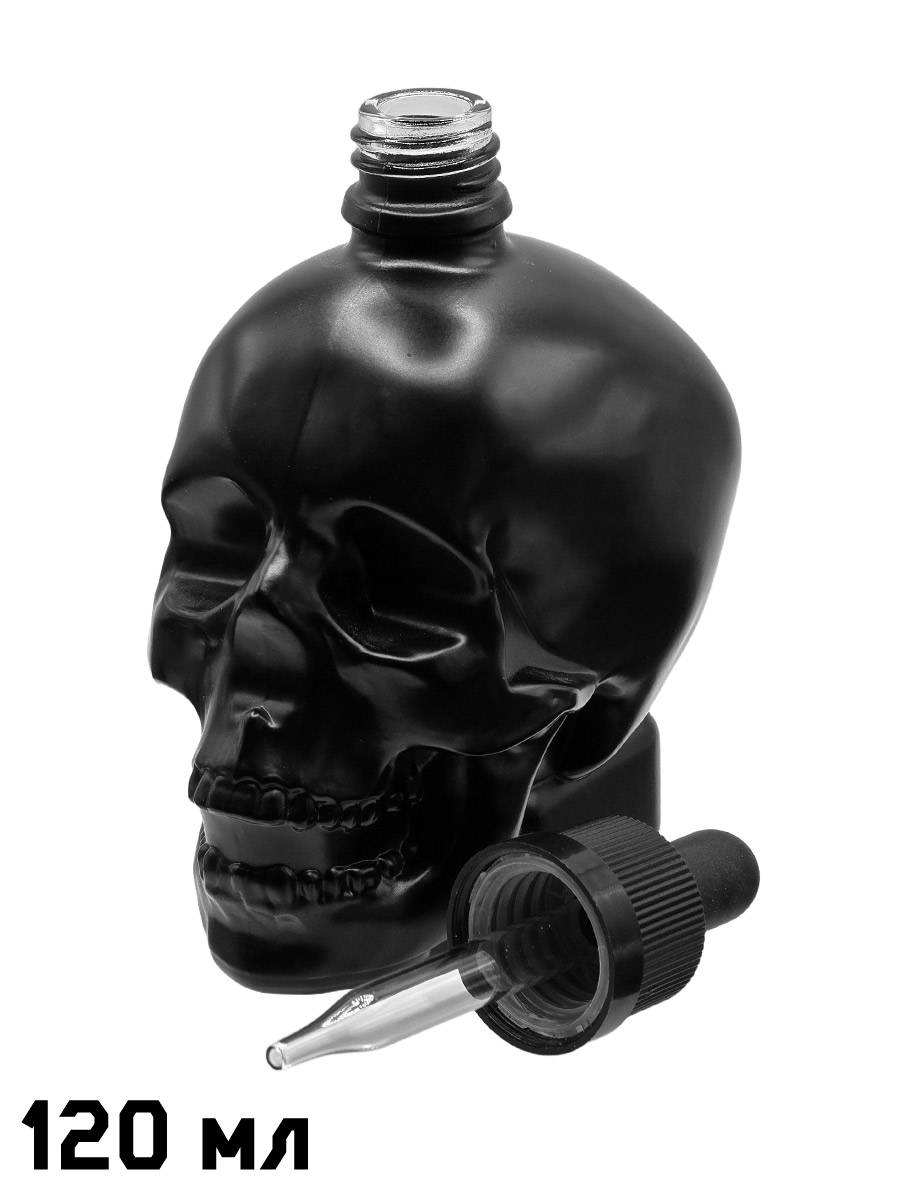 Флакон череп черный с пипеткой 120 мл - фото 3 - rockbunker.ru