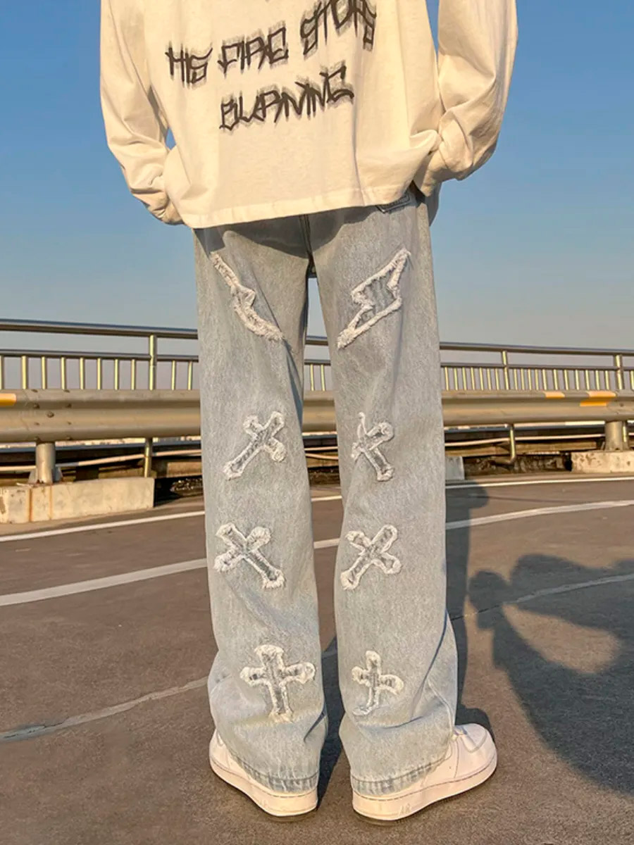 Джинсы с вышивкой молния - фото 4 - rockbunker.ru