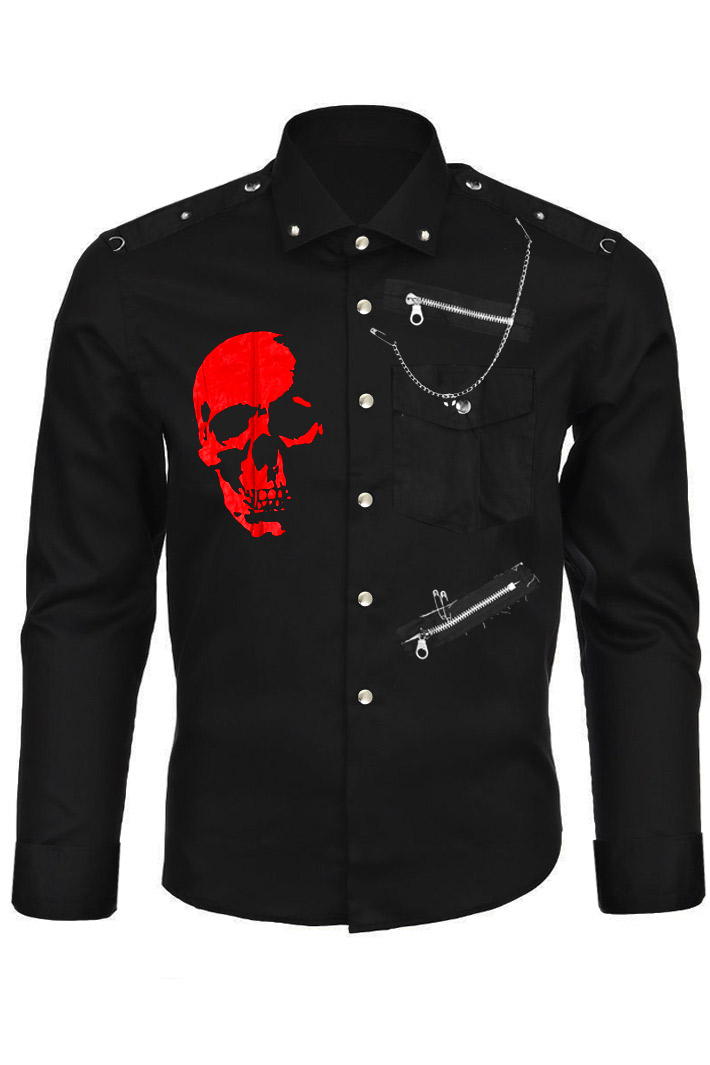 Рубашка с красным черепом - фото 1 - rockbunker.ru
