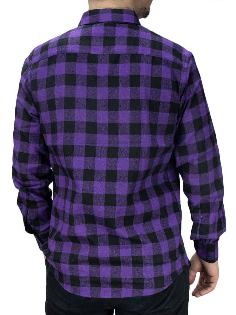 Рубашка клетчатая фланелевая черно фиолетовая - фото 2 - rockbunker.ru