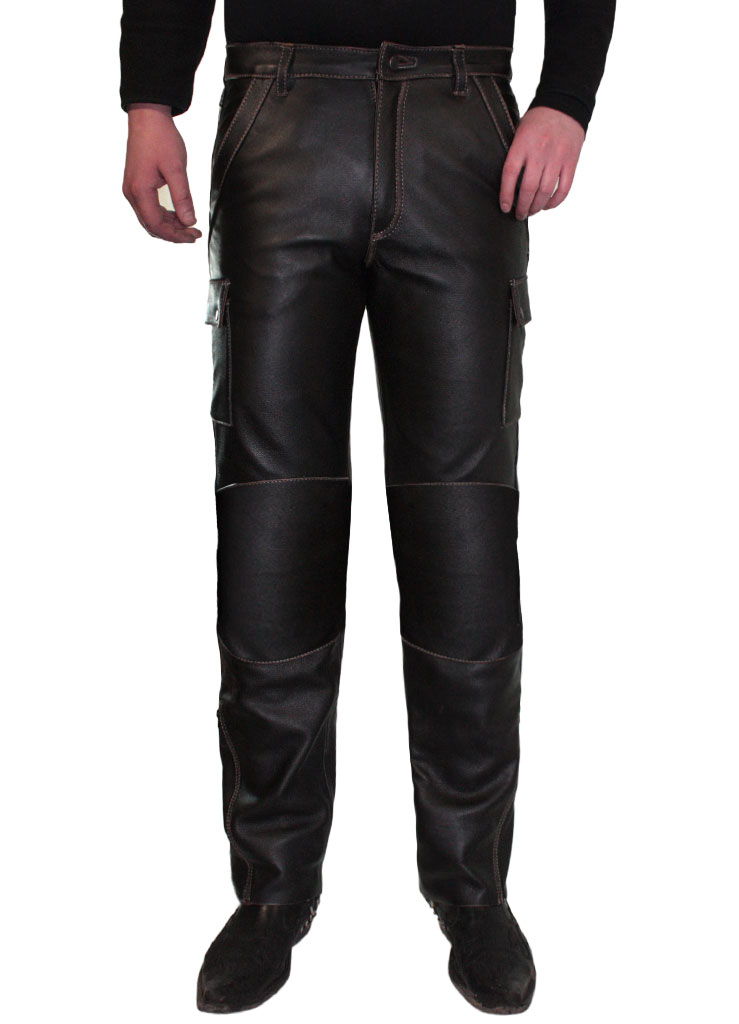 Штаны кожаные мужские с карманами - фото 2 - rockbunker.ru