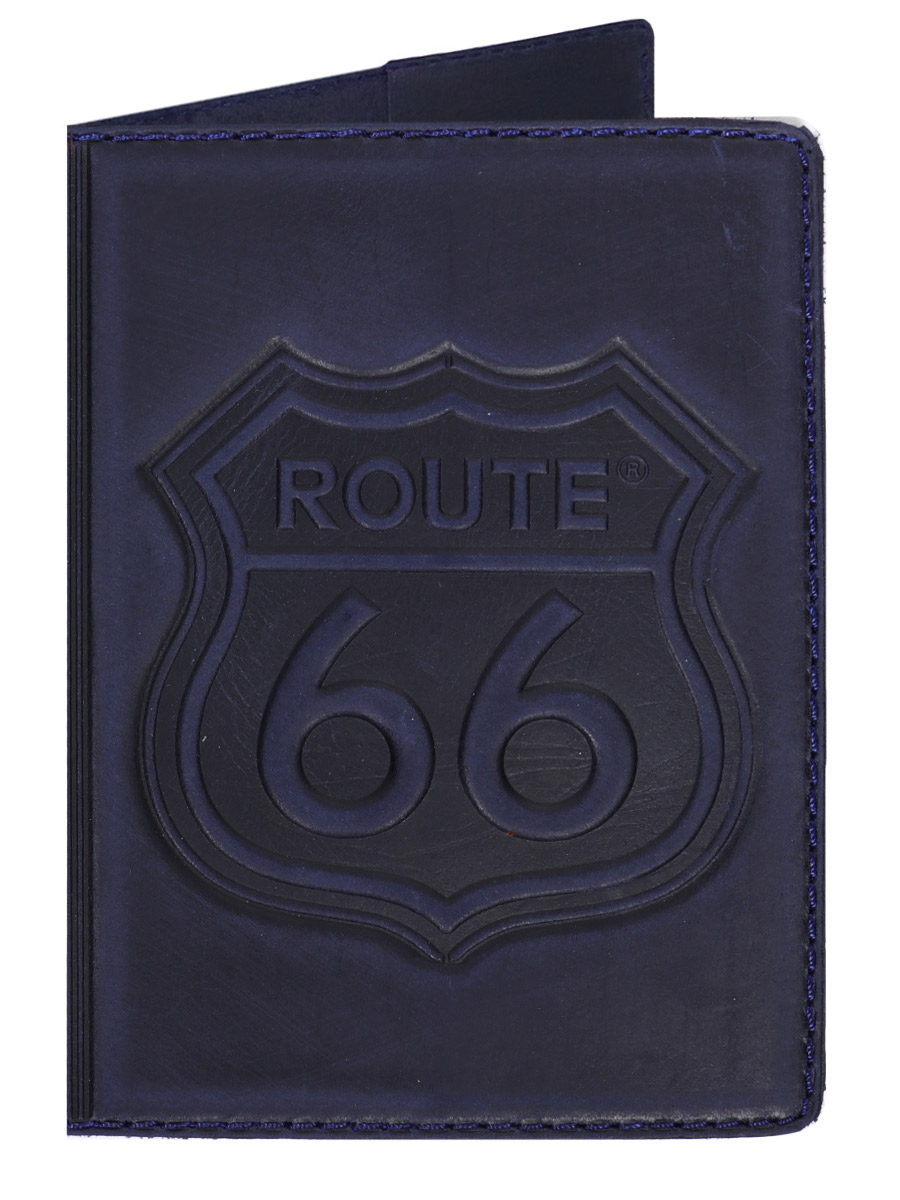 Обложка на паспорт Route 66 Кожаная Синяя - фото 1 - rockbunker.ru