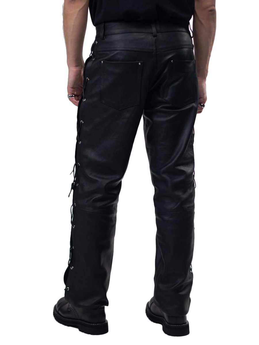 Штаны кожаные мужские RockMerch со шнуровкой - фото 4 - rockbunker.ru