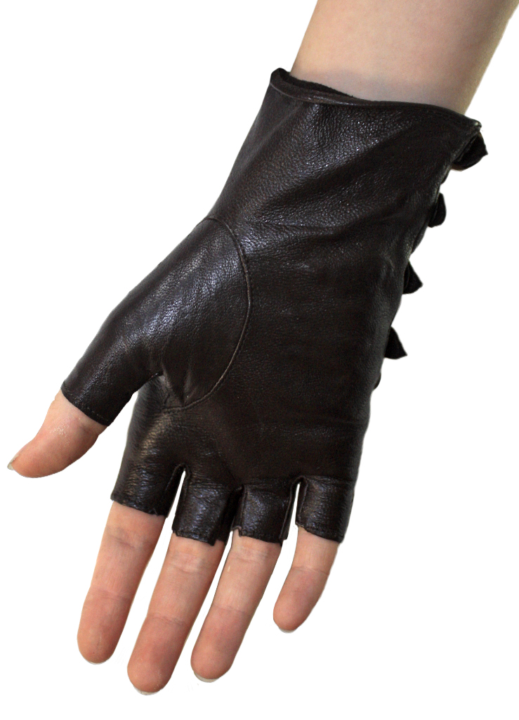 Перчатки кожаные без пальцев женские на ремешках - фото 8 - rockbunker.ru
