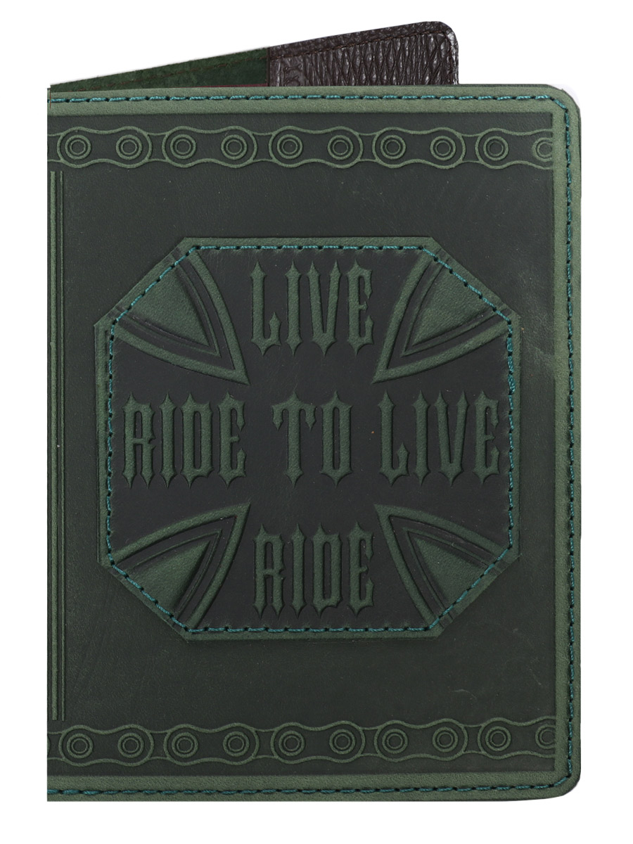 Обложка на паспорт Live to ride Ride to live зеленая - фото 1 - rockbunker.ru