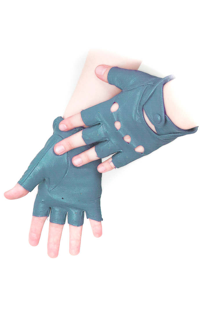 Перчатки кожаные женские без пальцев голубые - фото 2 - rockbunker.ru