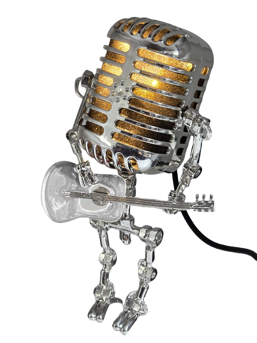 Лампа Робот-микрофон с гитарой белый - фото 2 - rockbunker.ru