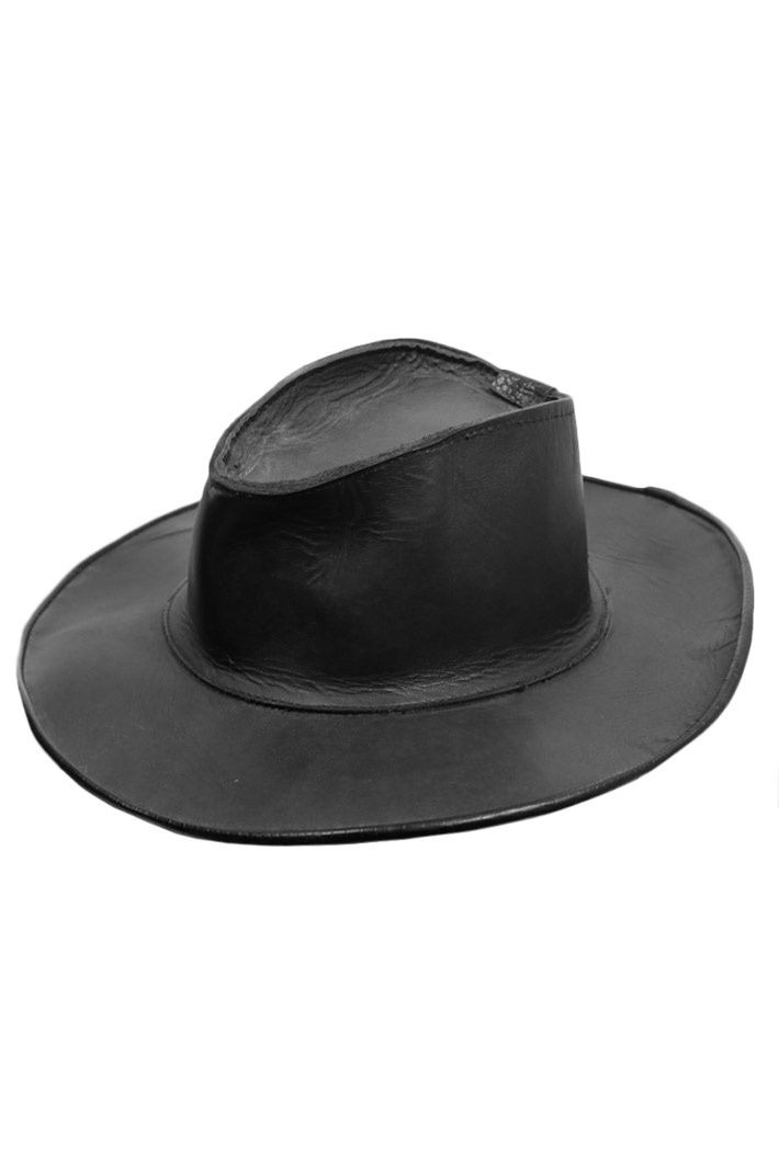 Шляпа кожаная черная со швом из змеиной кожи - фото 1 - rockbunker.ru
