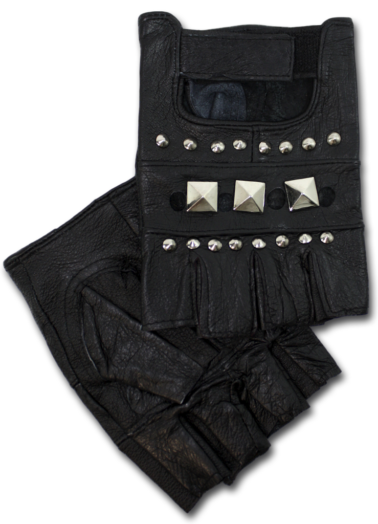 Перчатки кожаные без пальцев Пирамиды и заклепки - фото 3 - rockbunker.ru