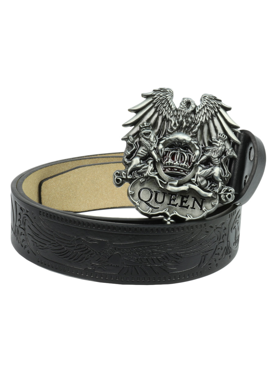 Ремень с пряжкой Queen черный - фото 1 - rockbunker.ru